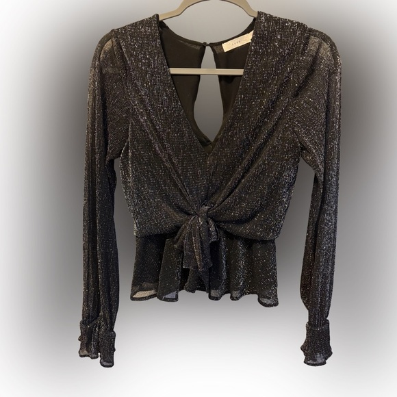 Lush Metallic Black Front Tie Top, Size S - Picture 3 of 6
